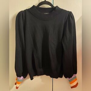 Black puff sleeve sweater with color block cuffs